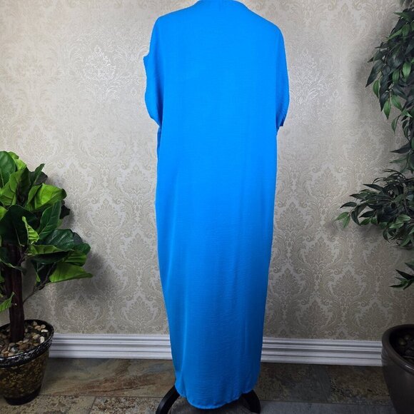 Venti6 Size 1X Lagoon Blue Caftan Gold Embroidered Applique Trim Maxi Length - Picture 5 of 10